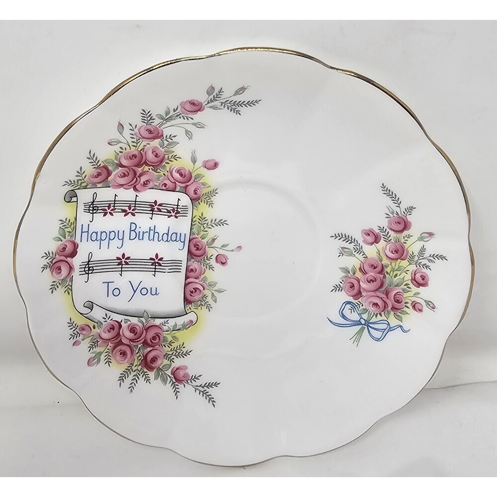 Elizabethan England Fine Bone China Happy Birthday Saucer Plate Floral Vintage